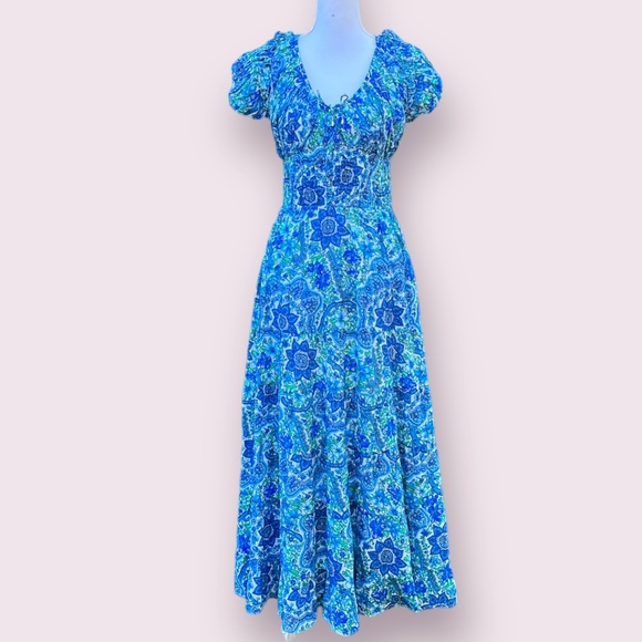 house of harlow blue pleated dress 1960 | Dresses | House Of Harlow 96 Cap Sleeve Smocked Waist Tiered Maxi In Gitty Color:Bahama SkyBlue dress feel Product Group: 3904 Black wedding dress for